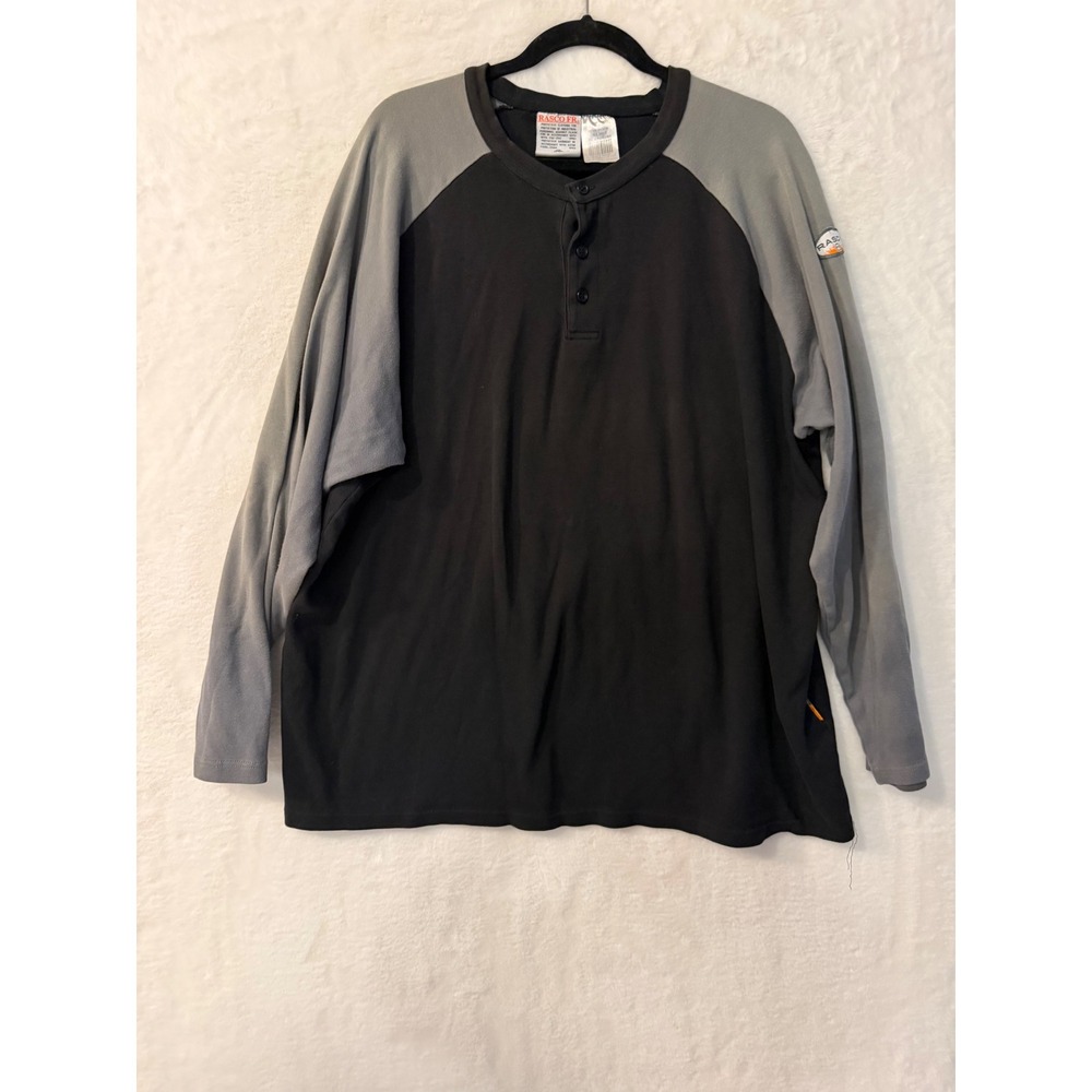 Rasco‎ FR Mens 2XL Flame Resistant Henley Shirt Black Grey Long Sleeve